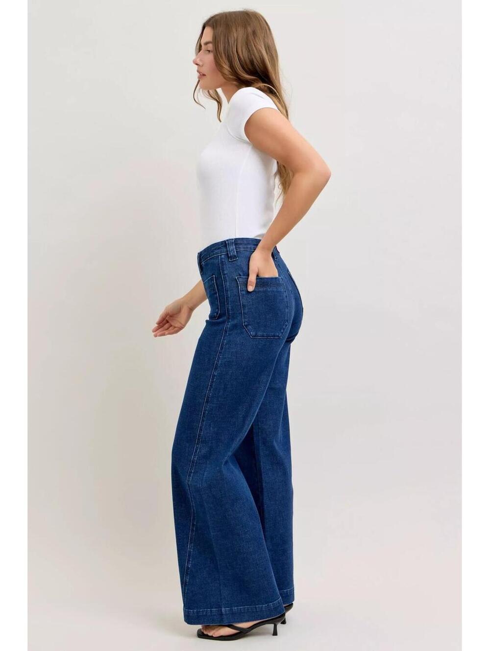 Judy Blue High-Waisted Retro Wide Jeans with Patch Pkts & Twisted Seams - Picture 7 of 10